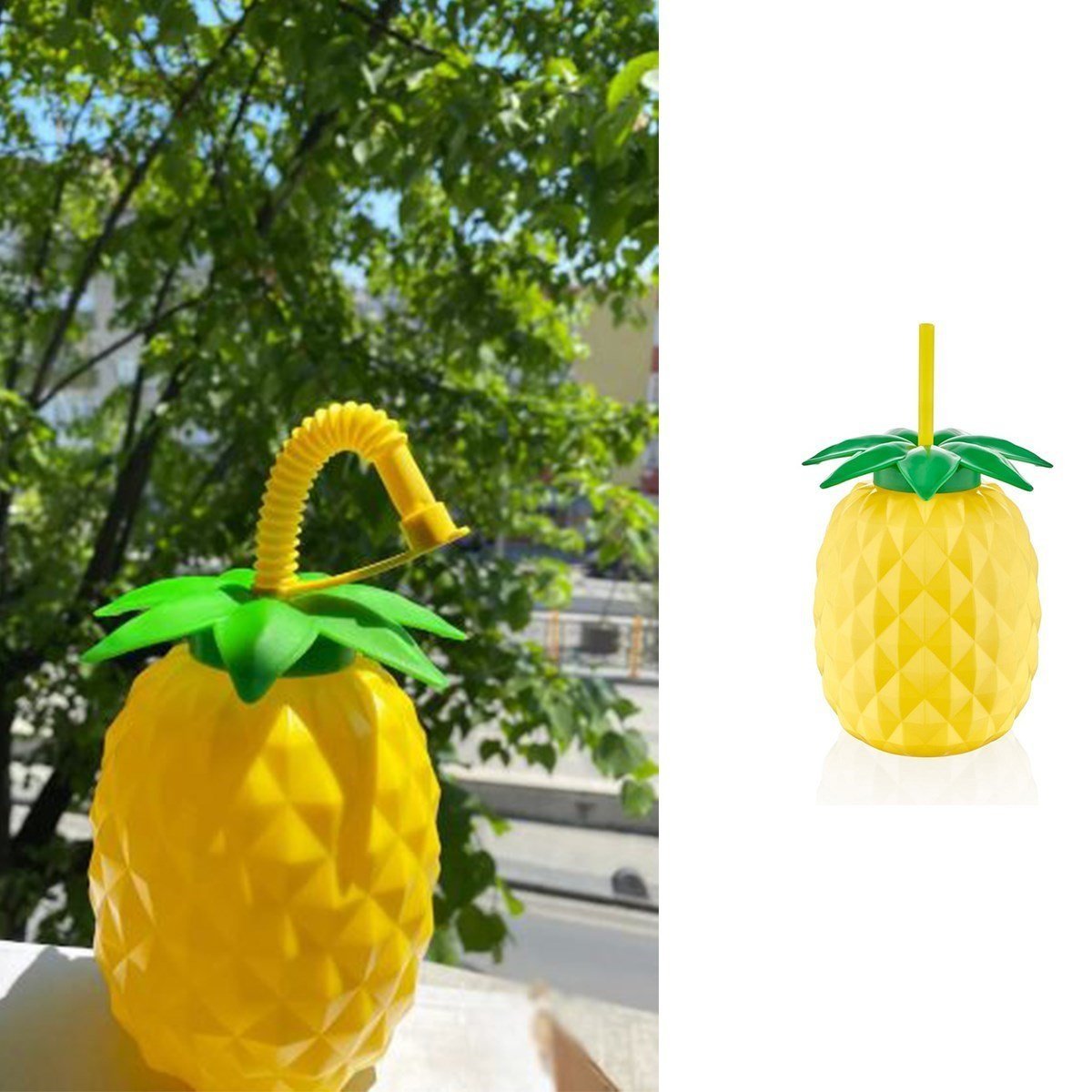 BUFFER® Ananas Şekilli Pipetli Suluk Bükülebilir Pipetli Matara