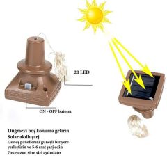 BUFFER® Güneş Enerjili Led Işık Zinciri Solar Peri Led Şişe Mantar Led (Günışığı)