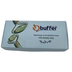 BUFFER® Özel Süngerli Kutusunda Kırılmaz Çift Taraflı 2li Cilt Yüz Masaj Aleti Jade Roller Yeşim Taşı