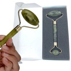 BUFFER® Özel Süngerli Kutusunda Kırılmaz Çift Taraflı 2li Cilt Yüz Masaj Aleti Jade Roller Yeşim Taşı