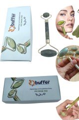 BUFFER® Özel Süngerli Kutusunda Kırılmaz Çift Taraflı 2li Cilt Yüz Masaj Aleti Jade Roller Yeşim Taşı