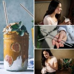 BUFFER® Metal Pipet Seti Paslanmaz Çelik Düz ,Eğik Pipet ve Pipet Temizleme Fırçası