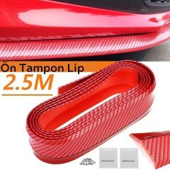 BUFFER® Kırmızı Renkli 2,5 Metre Araba Oto Ön Tampon Koruyucu Kauçuk Pratik Tampon Şerit Bant Döşeme Kiti