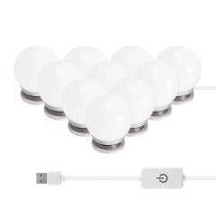 BUFFER® Nostalji Hollywood Tarzı 10lu Makyaj Masası Aynası Beyaz Led Işıklı Lamba USB