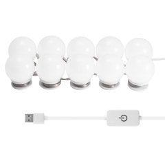 BUFFER® Nostalji Hollywood Tarzı 10lu Makyaj Masası Aynası Beyaz Led Işıklı Lamba USB