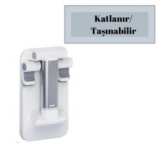 BUFFER® Beyaz  Aynalı Cep Telefonu Sabitleyici Stand Katlanabilir Ayarlanabilir Telefon Standı