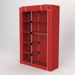 Portatif Metal Borulu Tek Yandan Raflı Bez Dolap