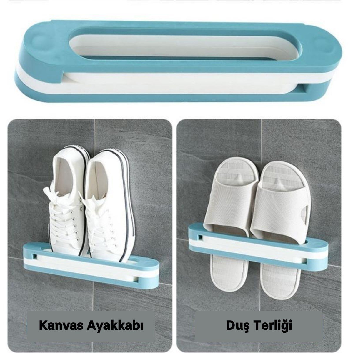 BUFFER® Plastik Banyo Terlik Ve Havlu Tutucu Portatif Pratik  Kapı Arkası Duvara Yapıştırmalı  Ayakkabı Rafı