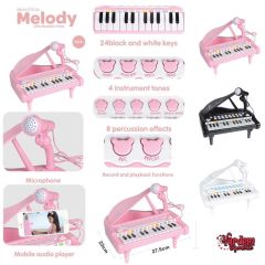 Mikrofonlu 24 Tuşlu Piyano MP3 (Pembe,Siyah,Beyaz)