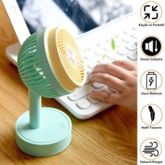 BUFFER® Mini Masaüstü 90 Derece Dönebilen 3 Kademeli USB Şarjlı Doğal Rüzgar Etkili Fan