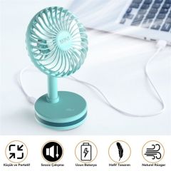 BUFFER® Masaüstü 60 Derece Dönebilen USB Şarjlı 3 Kademeli Doğal Rüzgar Etkili Ledli Fan