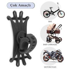 BUFFER® Universal Bisiklet Motosiklet Çocuk Arabası Silikon 360 Derece Telefon Tutucu Tüm Modellerle Uyumlu