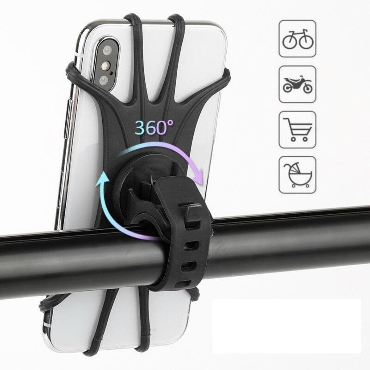BUFFER® Universal Bisiklet Motosiklet Çocuk Arabası Silikon 360 Derece Telefon Tutucu Tüm Modellerle Uyumlu