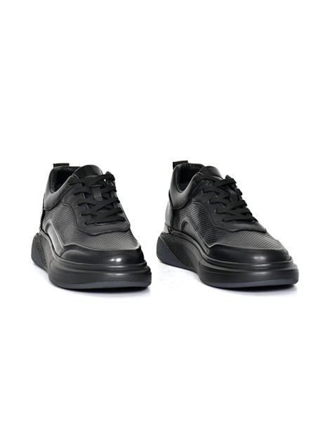 BOT 2425 Siyah Antik Deri Eva Taban Erkek Sneaker