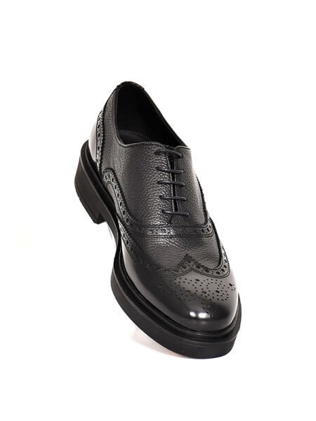 BOT 505 Siyah Açma Deri Kauçuk Taban Oxford Model Erkek Ayakkabı