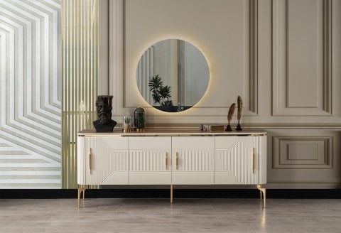 Elit Zen Yemek Odası Takımı (Ceviz-Krem)