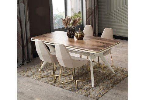 Elit Zen Yemek Odası Takımı (Ceviz-Krem)