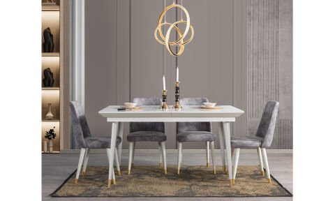 Lora Aytaşı Açılır Yemek Masası ve 6 Sandalye