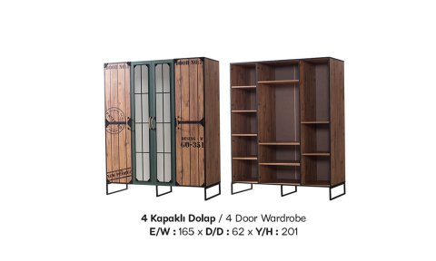 Loft Genç Odası Takımı (4 Kapılı Dolap * 100-200 Başlıklı Karyola* Komodin)