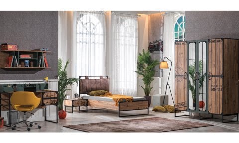 Loft Genç Odası Takımı (4 Kapılı Dolap * 100-200 Başlıklı Karyola* Komodin)