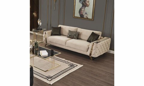 Gloria Modern Gold Üçlü Koltuk
