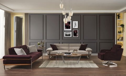 Lavina Modern Bordo Koltuk Takımı (3+3+1+1)