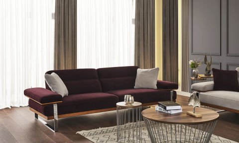Lavina Modern Bordo Koltuk Takımı (3+3+1+1)