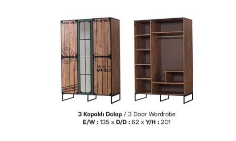 Loft Genç Odası Takımı (3 Kapılı Dolap * 100-200 Başlıklı Karyola* Komodin)