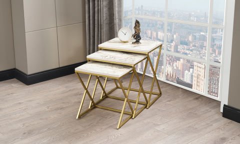 Venesa Gold Mermer Desen Zigon Sehpa