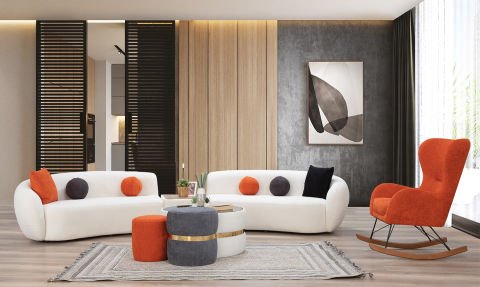 Wosse Modern Köşe Koltuk Takımı (Sallanır Sandalyeli ve Puflu)