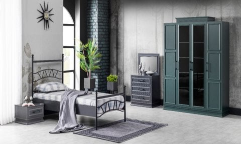 Motto Yeşil Genç Odası Takımı (4 Kapılı Dolap, Komodin, 100*200 cm Başlıklı Karyola)