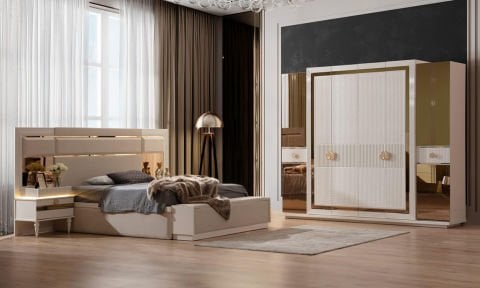 Royal Bazalı Yatak Odası Takımı Çamaşırlık ve Bench Hediyeli