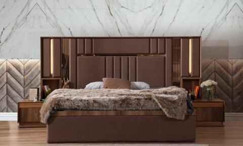 Palmera Bazalı Yatak Odası Takımı Çamaşırlık ve Bench Hediyeli