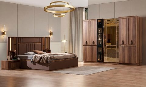 Palmera Bazalı Yatak Odası Takımı Çamaşırlık ve Bench Hediyeli