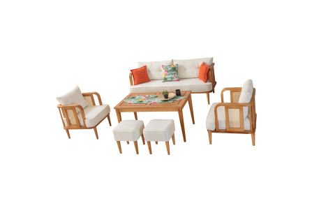 Flora Bahçe Mobilyası (Salon, Balkon, Cafe, Ofis) 3+2+1+1+Masa+ 2 Puf