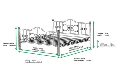 Ayışığı Metal Ferforje Çift Kişilik Karyola 150*200 cm