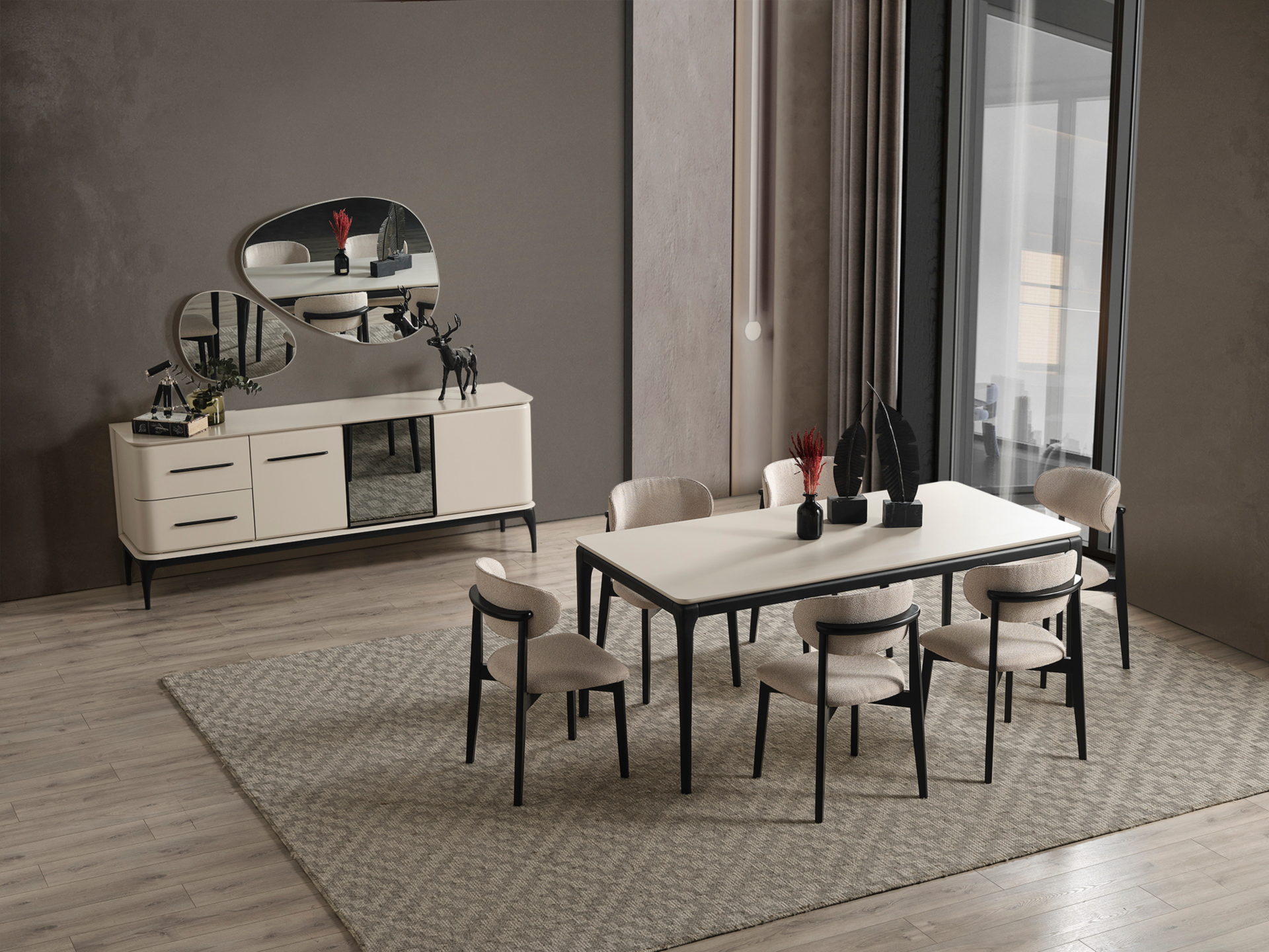 Destan Antrasit Yemek Odası Takımı - Mobilyabazari Modern Yemek Odası