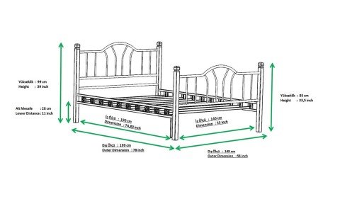 İzlanda Metal/Ahşap Çift Kişilik Karyola 150*200 cm