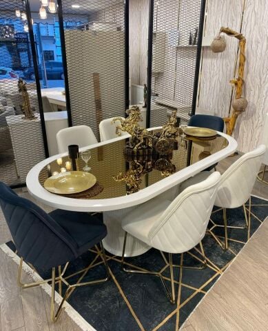 Guccix Ekru  Yemek Masası ve 6 Sandalye