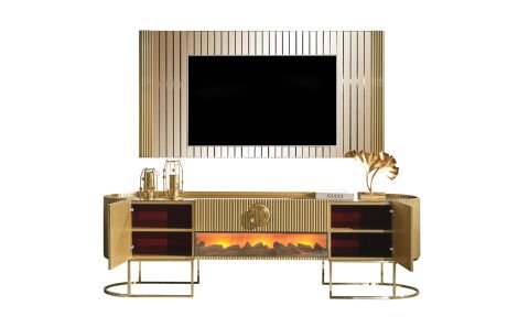 Guccix Golden Şömineli  Tv Ünitesi