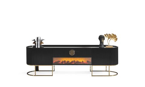 Guccix Siyah Gold  Şömineli  Tv Ünitesi
