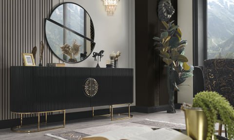 Guccix Siyah Gold Yemek Odası Konsol