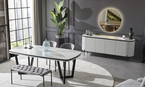 Tesla Plus Yemek Masası ve 4 Sandalye +1 Bench