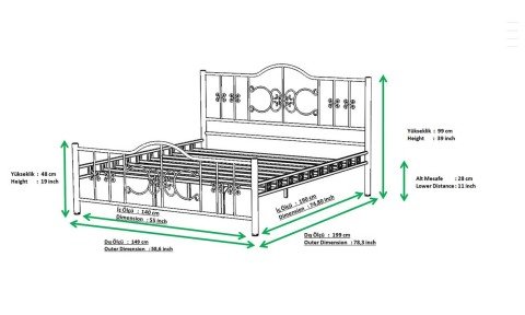 Perra Metal Ferforje Çift Kişilik Karyola 140*190 cm