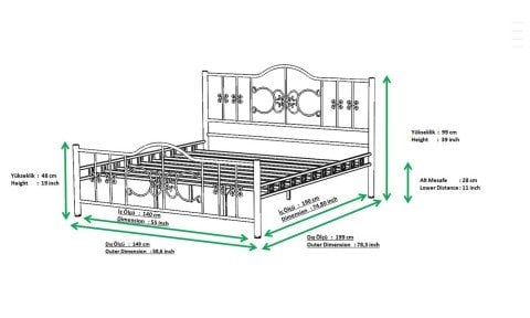 Perra Metal Ferforje Çift Kişilik Karyola 150*200 cm