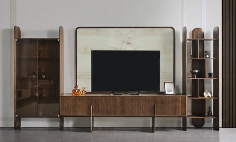 Sirius Kitaplıklı Vitrinli Tv Ünitesi Takımı