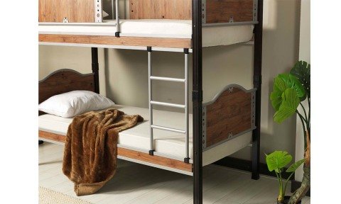 Alara Metal Ahşap Tek Kişilik Ranza 90*200 cm (Ceviz)
