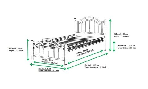 Beray Tek Kişilik Metal Ferforje Karyola 90*200 cm