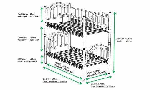 Beray Tek Kişilik Metal Ferforje Ranza 90*200 cm