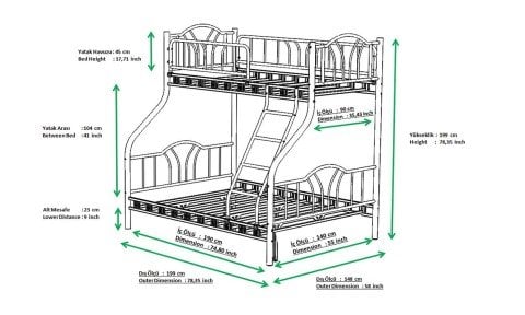 Stil 3 kişilik Metal Ranza 90*200 - 140*200 cm